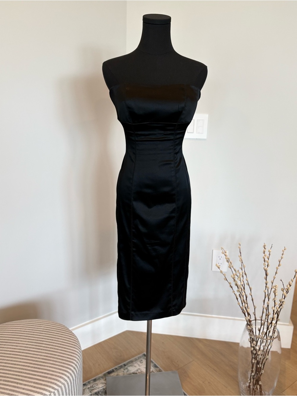 bebe Strapless Black Satin Sheath Dress - Picture 2 of 3
